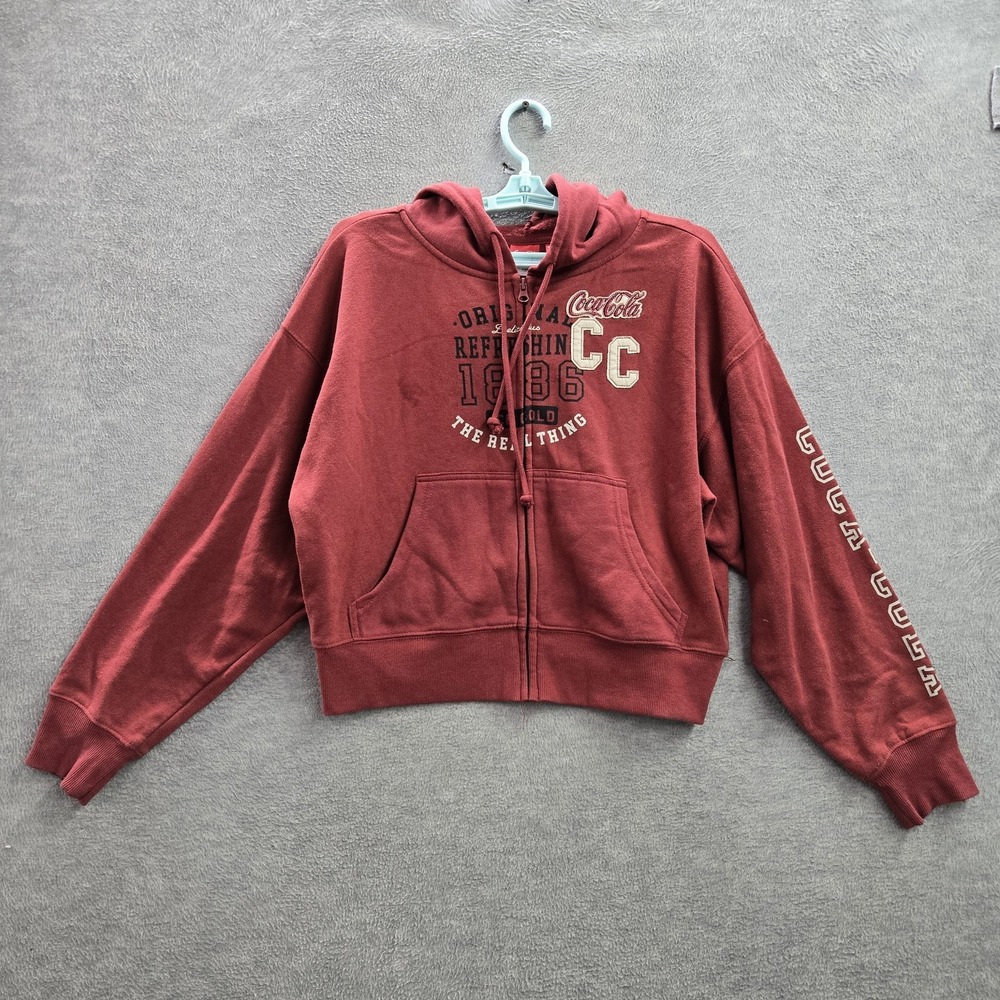Coca-Cola Women Hoodie M Red CC Embroidery Fleece 1886 Logo READ